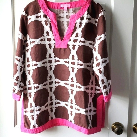 LILLY PULITZER LINEN GIMLET COURTSIDE TUNIC SIZE MEDIUM - Picture 1 of 11